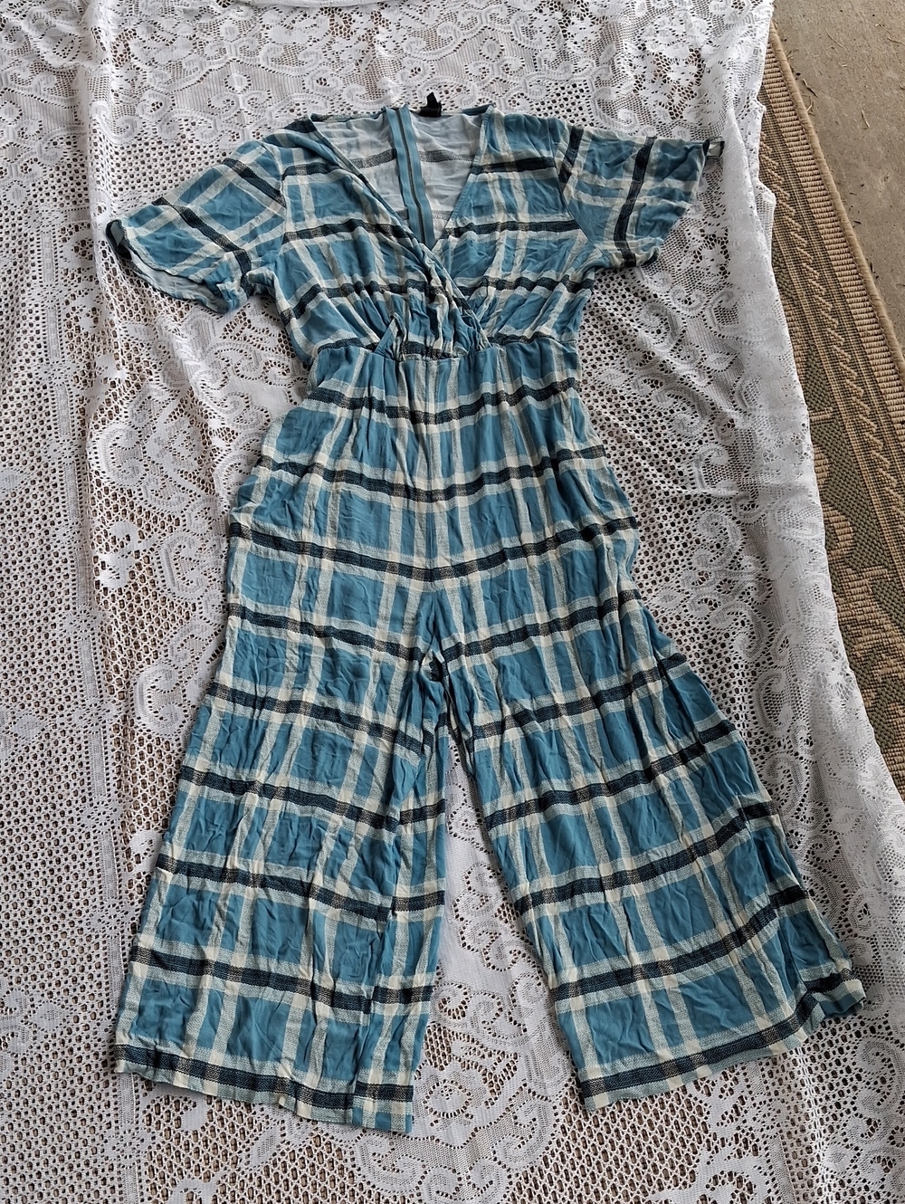 wild fable Blue Plaid Wide-Leg Romper